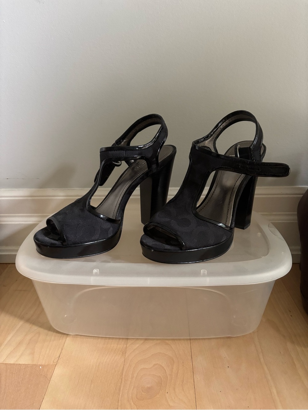 Coach navy T-Strap Platform Heels